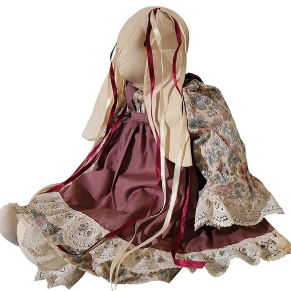 Vintage Rabbit 20" Tall Mauve Floral Dress & Pants Ribbon Accents - Picture 4 of 8